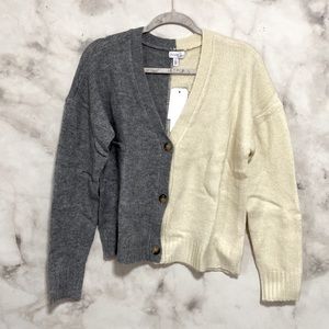 Olivia Sky Gray & Cream Color Block V-Neck Button Front Cardigan
